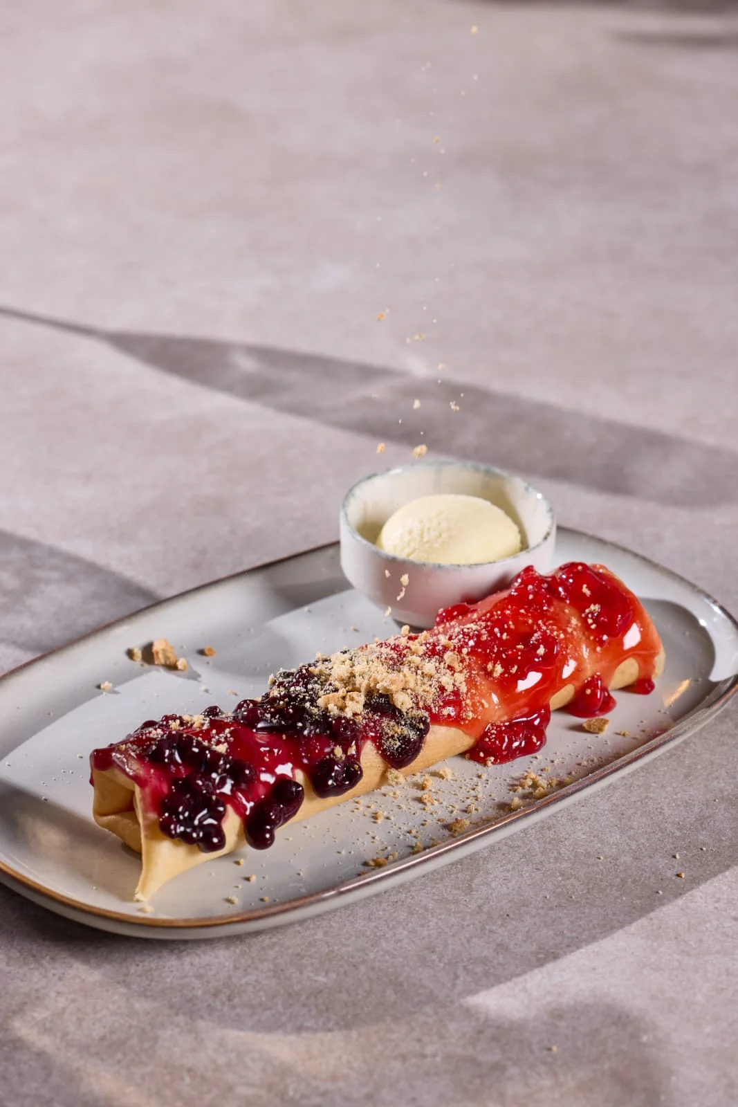 Cremondo's artisanal cheesecake with white chocolate and berry jam